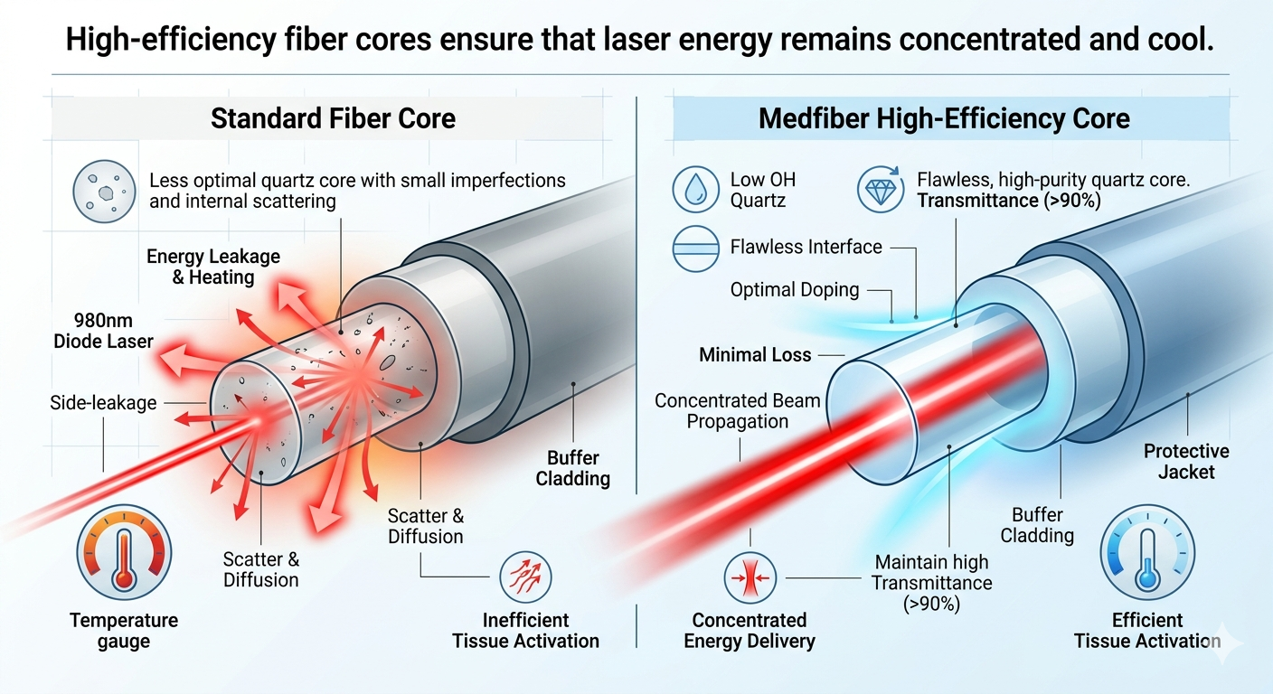 Technical diagram of laser energy transmission in a dental whitening handpiece